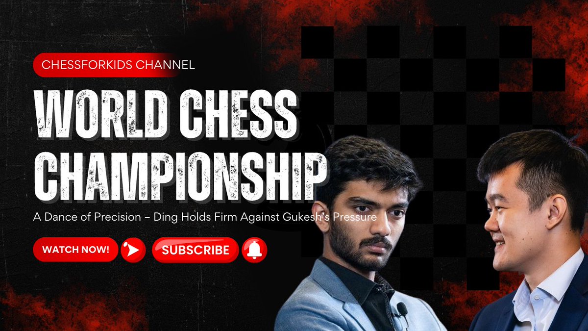 Chess_for_Kids's tweet image. Game 4: A Strategic Draw in the 2024 FIDE World Chess Championship
#Chess2024 #WorldChessChampionship #GukeshVsDing #ChessDrama #Queen’sGambitDeclined