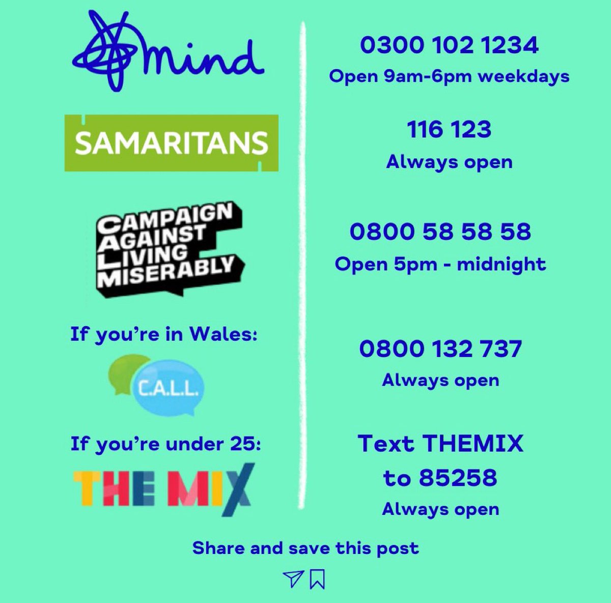 Yesterday one of my oldest friends decided this life wasn’t for them anymore , fucking heartbreaking that someone you have known all your life didn’t feel that they could talk to someone..RIP Ally 💔

Pass on these numbers if there is anyone you know that is struggling..