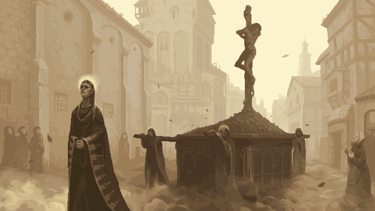 NerkinPixel's tweet photo. Amanecidas scenes, pixel art for Blasphemous: The Stir of Dawn #pixelart #blasphemous https://t.co/5DVqcgrnrG