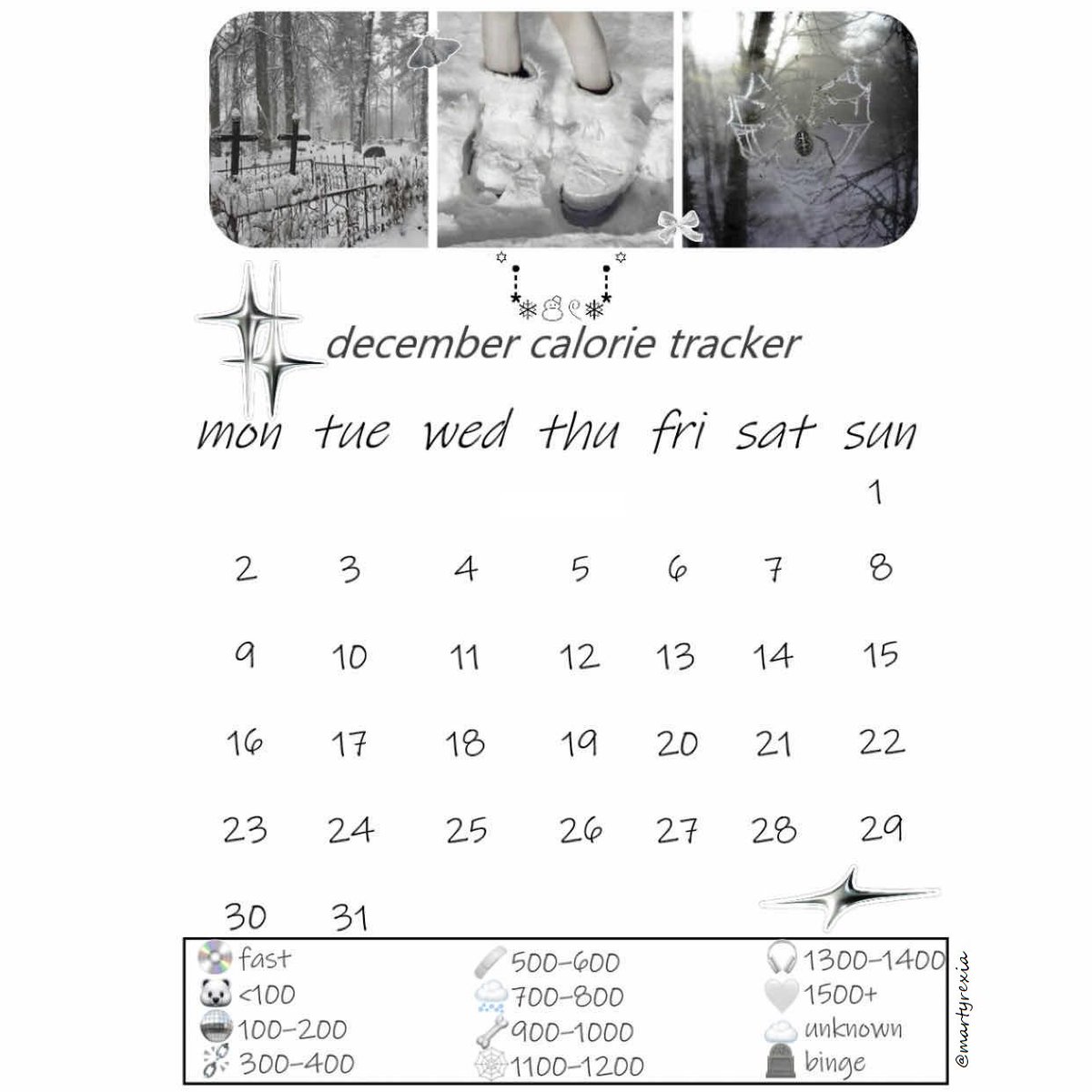 martyrexia's tweet photo. hi i've been ia but i made these calorie trackers for december months ago so... feel free to use ⋆⁀ ༄.♡

#edtwt #ricecaketwt https://t.co/nmkcZKG3dg