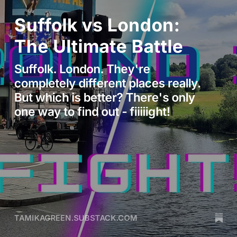 This is a bit of a silly post - imagining if #Suffolk and #London could fight it out Mortal Kombat style 🤪

Also points if people can work out which TV show I ripped off in the intro... 👇🏽
tamikagreen.substack.com/p/suffolk-vs-l…