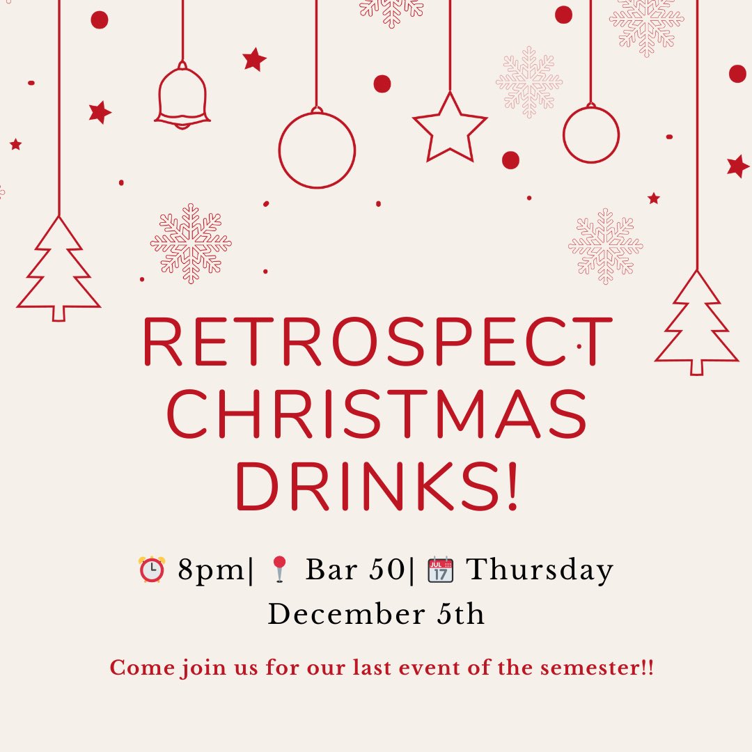 Come join us for Christmas drinks this coming week on Thursday December 5th at 8pm! We will be at Bar 50 so pop on in for a quick drink! See you then 🤠