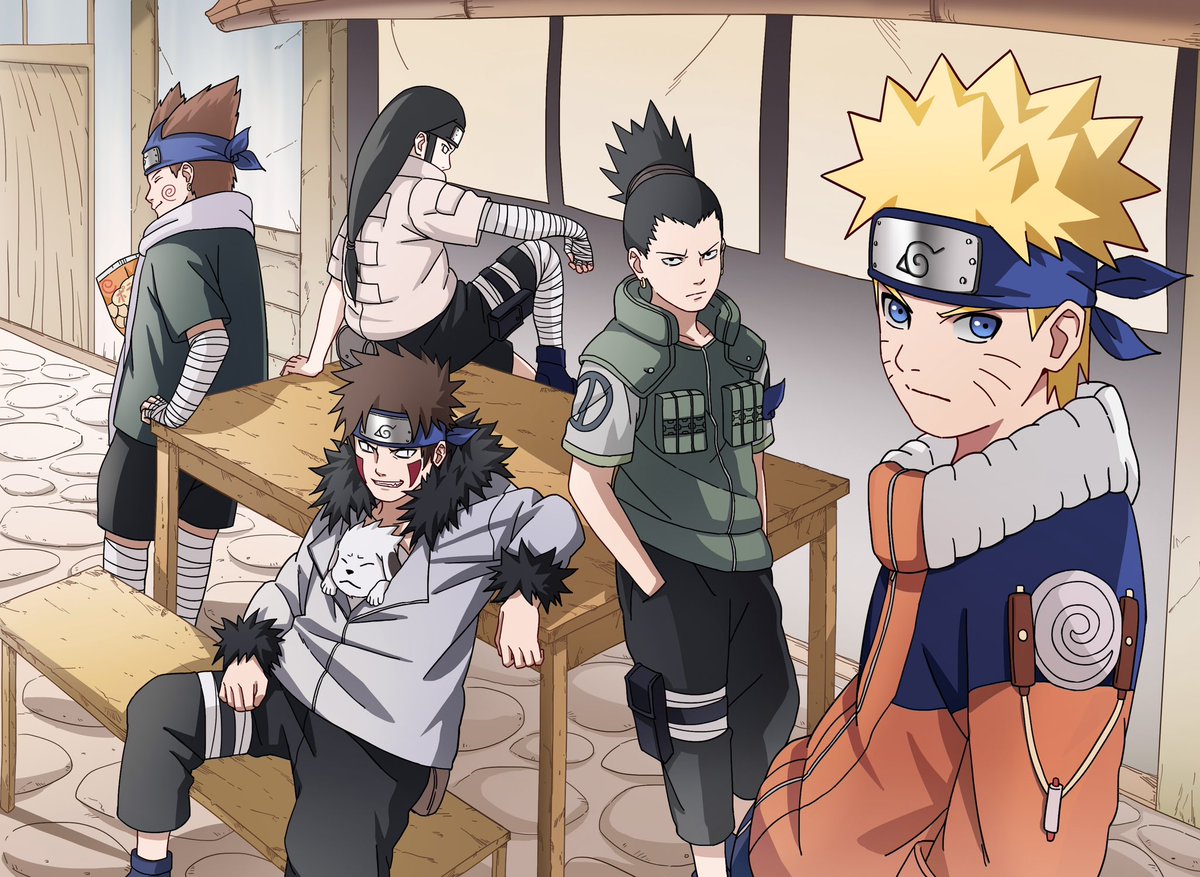 ☺️画了五人组 #NARUTO #naruto #Shikamaru #Kiba #Neji #Chōji, image size:1200x877