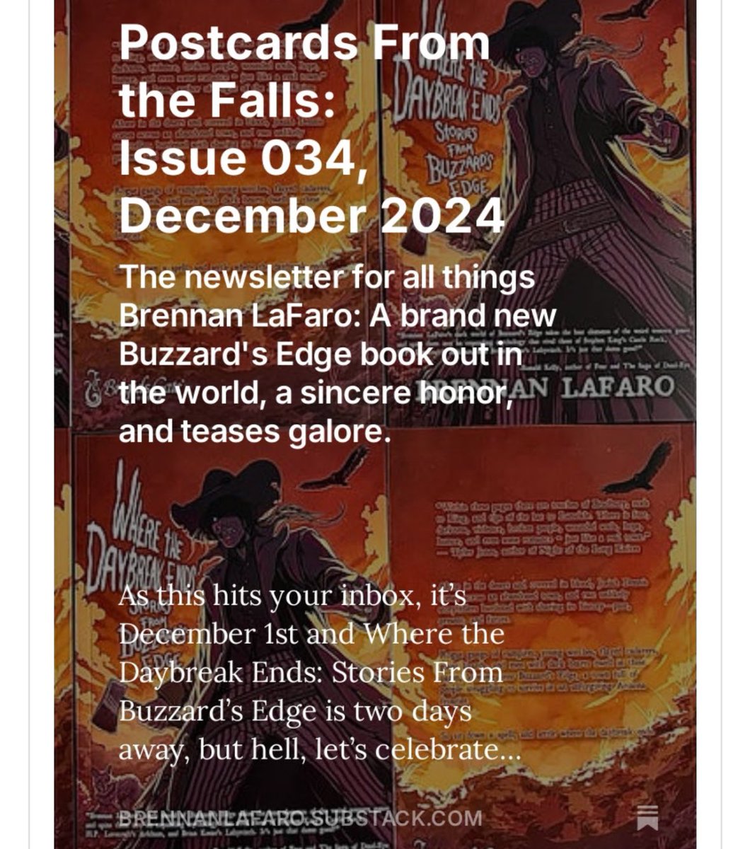 Brennan LaFaro (@brennanlafaro) on Twitter photo Brand new issue of Postcards out now! Release news, writing updates, and shout-outs to books from <a href="/PhilipFracassi/">Philip Fracassi</a>, <a href="/Lora013/">Lora Senf</a>, @real_christaqua, and <a href="/natcassidy/">Nat Cassidy, Post-and-Ghoster</a>.
L I N K ⬇️ Brand new issue of Postcards out now! Release news, writing updates, and shout-outs to books from <a href="/PhilipFracassi/">Philip Fracassi</a>, <a href="/Lora013/">Lora Senf</a>, @real_christaqua, and <a href="/natcassidy/">Nat Cassidy, Post-and-Ghoster</a>.
L I N K ⬇️