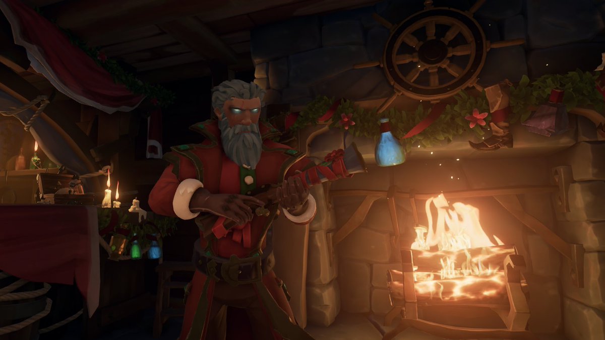 🎵He sees you when you're tucking, 
even when you're in disguise.
He knows you snuck that keg on board and now you have to die.
You better not run.
You better not cry.
You're better off if you just scuttle, my guy.
Santa Clause is sinking you now.🎵

#SeaOfThieves #HappyHolidays