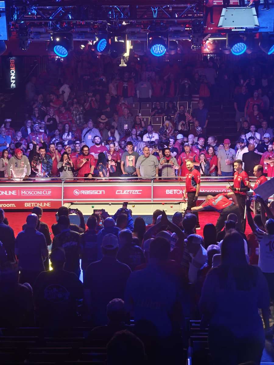 Cville300zx's tweet image. #MosconiCup 

Day 2

Vibes are already exponentially better.

No clusterfuck at the entrance line and no clusterfuck at the beer stands.

Crowd is pumped already.

LFG!!!!!

🇺🇲🇺🇲🇺🇲🇺🇲🇺🇲🇺🇲