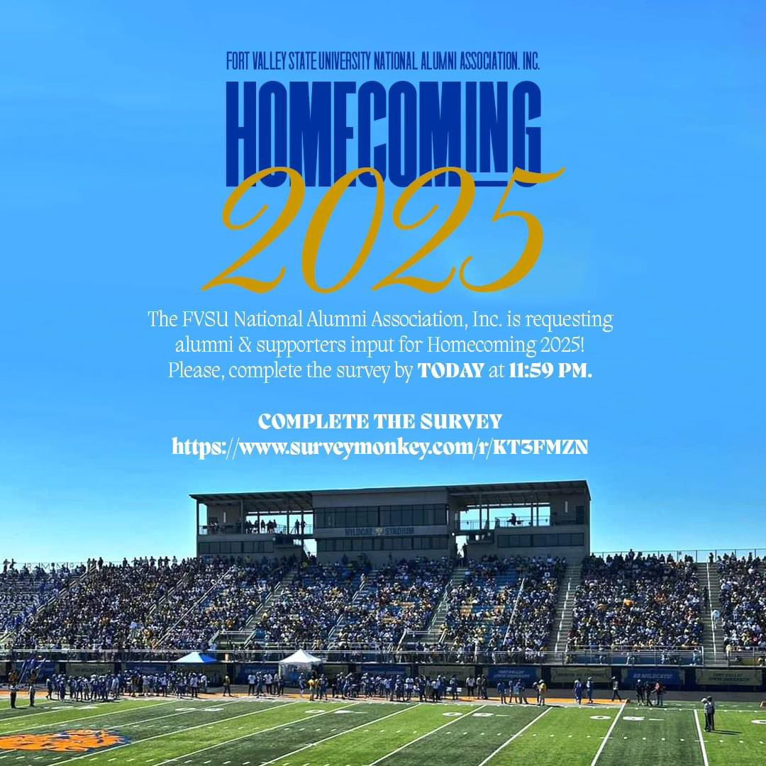 FVSUDCAlumni's tweet photo. The incoming FVSU NAA, Inc. 2025 Homecoming Chair, Ms. Chanda Floyd-Bryant, would like your input for Homecoming 2025! The deadline to complete the survey is Sunday, December 1, 2024, 11:59 p.m. (EST).
 
PLEASE COMPLETE THE SURVEY!
https://t.co/euWIXbQYwu https://t.co/ddm2on71au