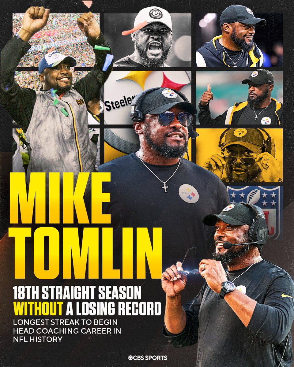 Steelers Head Coach Mike Tomlin has now coached for 18 seasons and has still never had a losing record