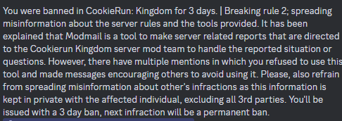 probablynews's tweet photo. @Cupcakethewolf9 also the actual reasoning cuz god forbid i actually tell the truth in the server and tell people "modmail is shit and barely does its job" https://t.co/rtv0VZciKI