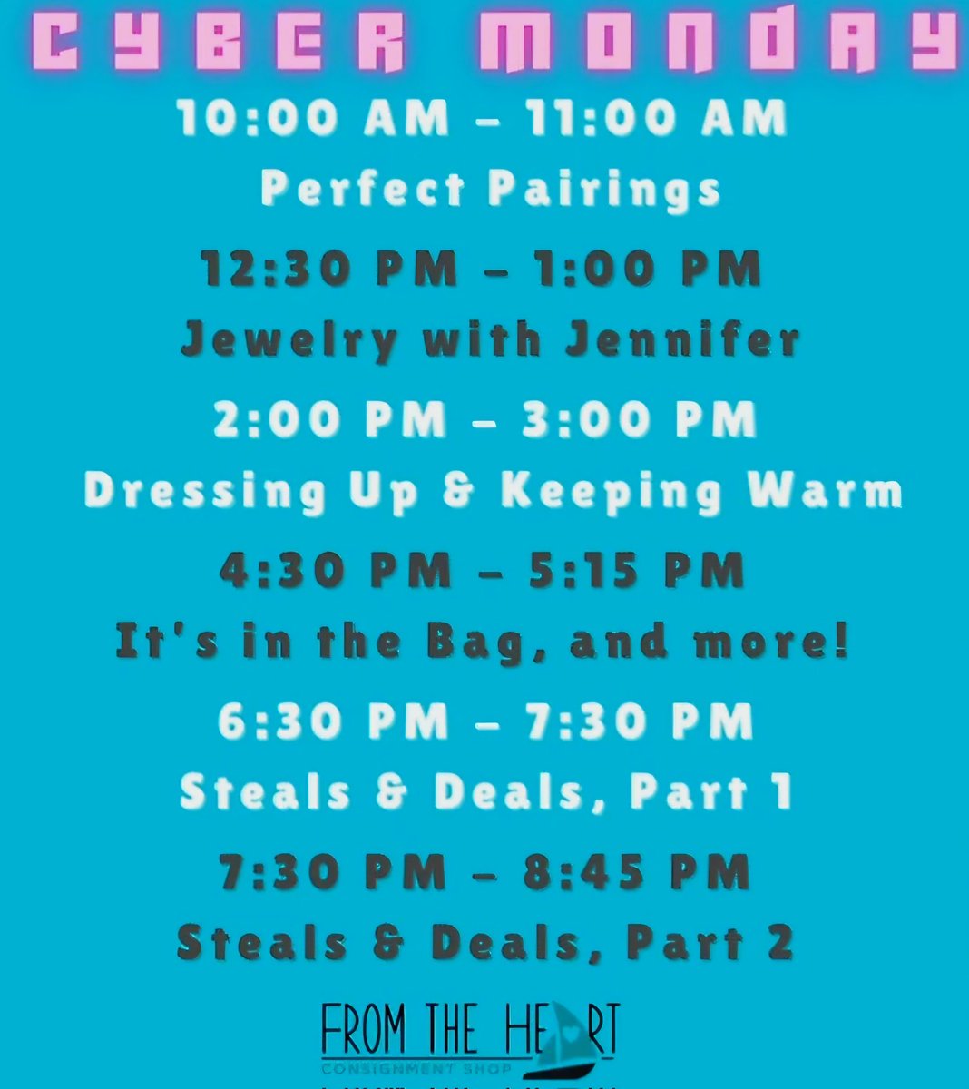 FTH_Consignment's tweet image. Join us Cyber Monday for a fun-filled day of Facebook Lives! 

You won’t want to miss it!!!

#budgetfriendlyfashion #consignmentatitsbest #shopsecondhandfirst #shopsmall #shopsecondhand #consignment  #shoplocal #sustainablefashion #designerconsignment #upscaleresale #cybermonday