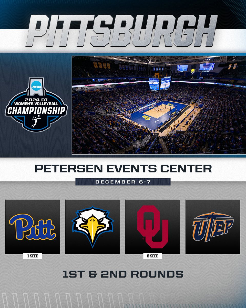 NCAA Women's Volleyball (@ncaavolleyball) on Twitter photo ๐๐ฌ๐ญ & ๐๐ง๐ ๐๐จ๐ฎ๐ง๐๐ฌ
๐ Pittsburgh, PA
๐
Dec. 6-7
(1) <a href="/Pitt_VB/">Pitt Volleyball</a>
๐
<a href="/MSUEaglesVB/">Morehead State Volleyball</a>
<a href="/UTEPVB/">UTEP Volleyball</a>
๐
(8) <a href="/OU_Volleyball/">Oklahoma Volleyball</a> ๐๐ฌ๐ญ & ๐๐ง๐ ๐๐จ๐ฎ๐ง๐๐ฌ
๐ Pittsburgh, PA
๐
Dec. 6-7
(1) <a href="/Pitt_VB/">Pitt Volleyball</a>
๐
<a href="/MSUEaglesVB/">Morehead State Volleyball</a>
<a href="/UTEPVB/">UTEP Volleyball</a>
๐
(8) <a href="/OU_Volleyball/">Oklahoma Volleyball</a>