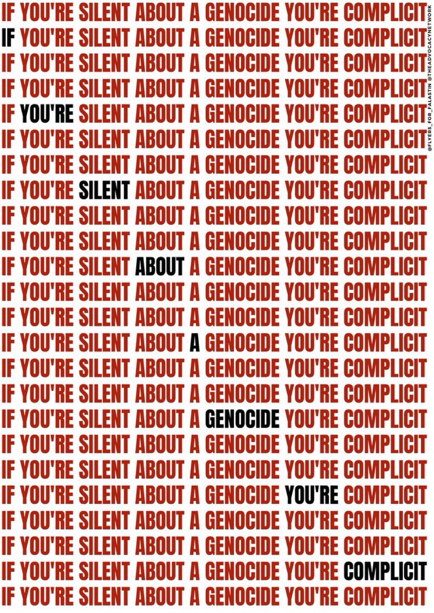 Se stai in silenzio davanti a un genocidio, sei complice. 

📷: @flyers_for_falastin e @theadvocacynetwork su Instagram.