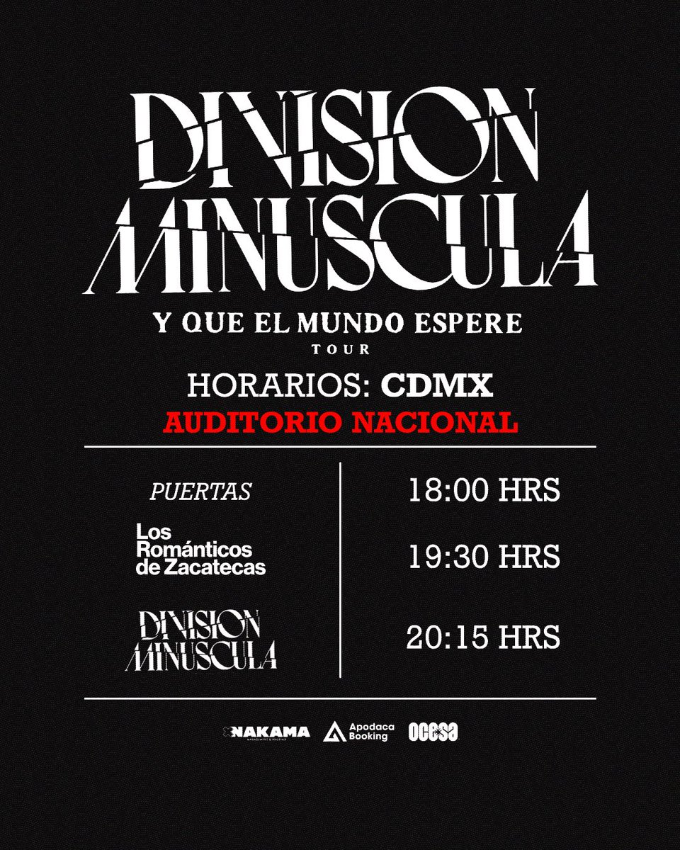 División Minúscula (@divisionoficial) on Twitter photo ¡Es hoy, Ciudad de México! Aquí nuestros horarios para el show de esta noche en el @auditoriomx
Lleguen temprano para que puedan disfrutar a nuestros queridos amigos @losromanticosdezacatecas
Foto: <a href="/carlosdelariva1/">carlos de la riva</a>
#DivisionMinuscula #YQueElMundoEspereTour ¡Es hoy, Ciudad de México! Aquí nuestros horarios para el show de esta noche en el @auditoriomx
Lleguen temprano para que puedan disfrutar a nuestros queridos amigos @losromanticosdezacatecas
Foto: <a href="/carlosdelariva1/">carlos de la riva</a>
#DivisionMinuscula #YQueElMundoEspereTour