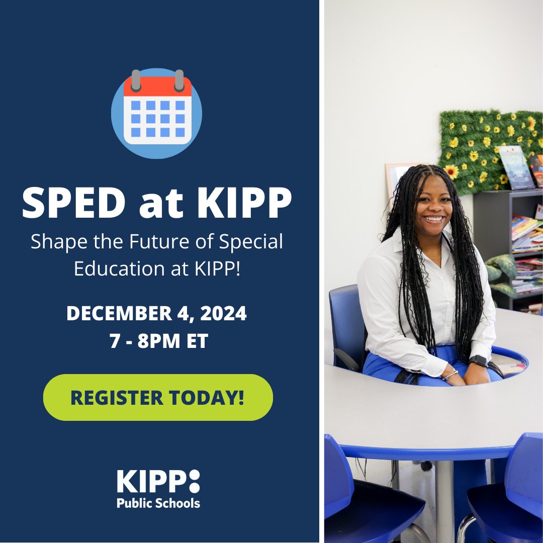 KIPP's tweet image. Dedicated educators make dreams possible. If you’re passionate about SPED, join KIPP’s recruitment event on Dec 4 to meet others who share your vision for inclusive, impactful education. Together, we’ll create brighter futures. hubs.ly/Q02Y75j-0 #KIPP #SPEDAtKIPP