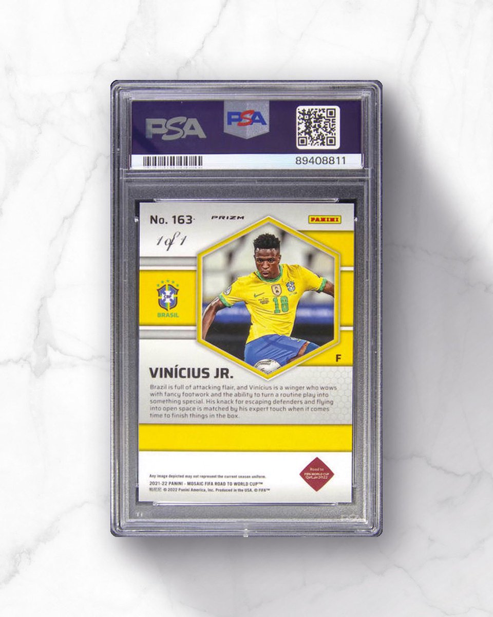 thehuddlefc's tweet photo. Vini Jr was in contention for the 2024 Ballon D’or but was just beaten to it by Rodri of Manchester City.

This Nebula 1/1 from Panini Mosaic graded a perfect PSA10 and recently sold for £1103/$1386. 

How much do you think this would have sold for if he had won the Ballon D’or? https://t.co/kVCNf90LUC