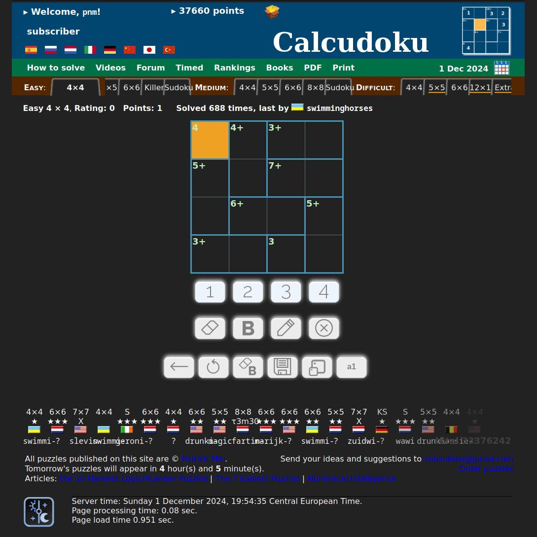 Finally a #dark mode at calcudoku.org 😀

🌜🌜🌜

#calcudoku #kenken #puzzle 

#qatargp #buitenhof #livmci #defi