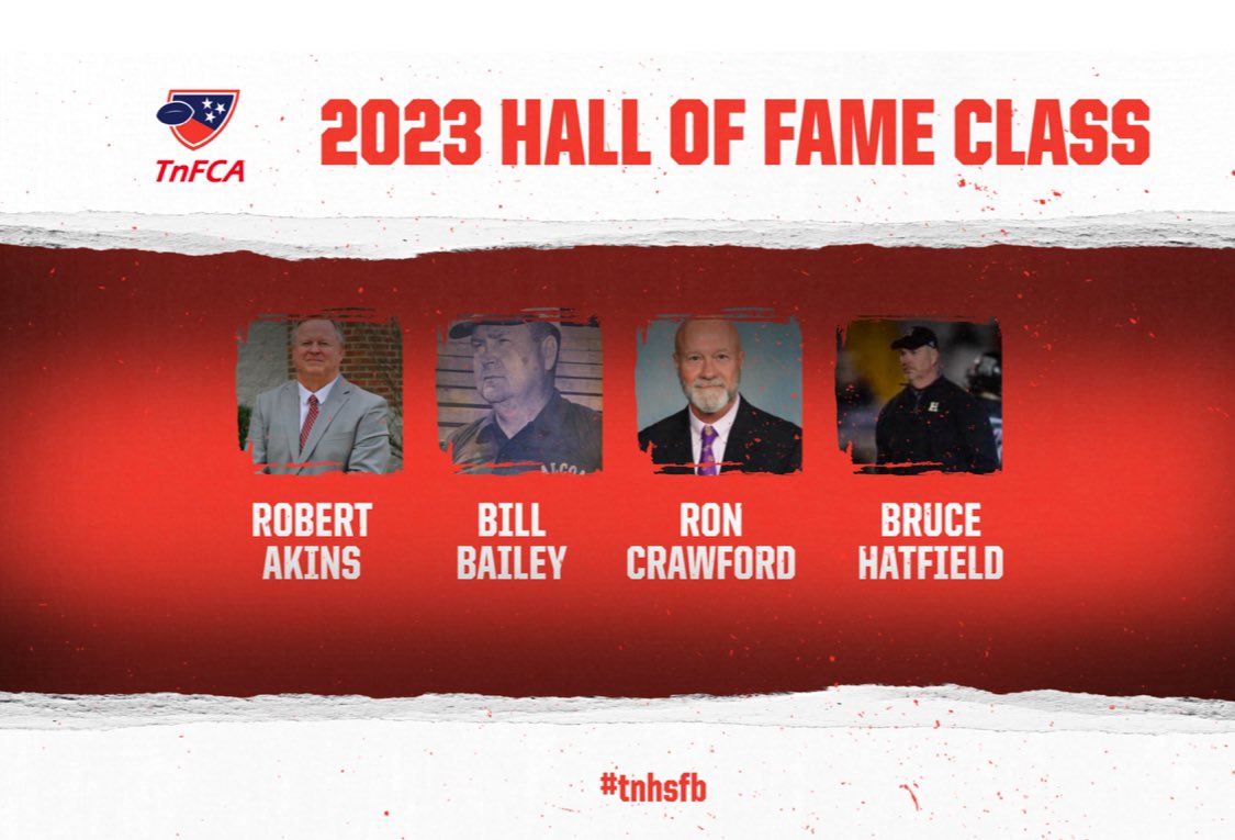 Introducing our 2024 Hall of Fame Class! Congratulations to these men and their families. <a href="/Drew_Akins/">Drew Akins</a> <a href="/alcoafootball/">Alcoa Football</a> <a href="/alcoasports/">alcoasports</a> <a href="/CBHS_Football/">CBHS Football</a> <a href="/CoachCrawfordFB/">Ron Crawford</a> <a href="/wcsBHScf/">Brentwood Football</a> <a href="/BruceHatfield/">Bruce Hatfield</a> <a href="/CommandoFB/">Commando Football</a>