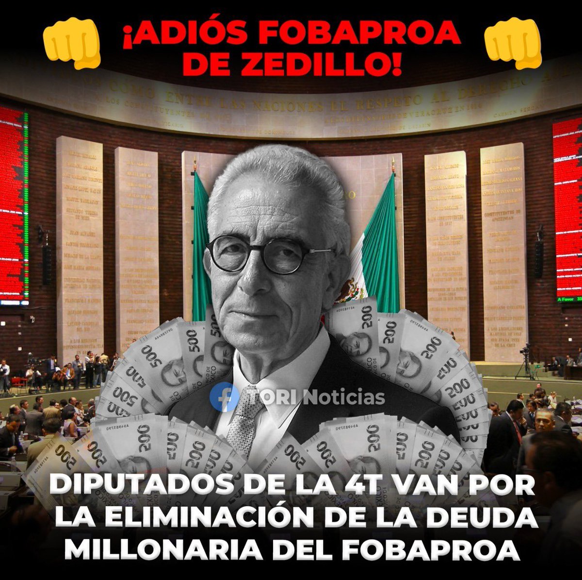 tori_noticias's tweet photo. ¡URGENTE! 🚨🚨

Diputados de la 4T proponen eliminar la deuda del Fobaproa que fue adquirida por Zedillo para rescatar a los banqueros. La iniciativa del PT busca modificar la Ley de Protección al Ahorro Bancario, el coordinador de los Diputados de Morena Ricardo Monreal sostuvo que ya se analiza dicha propuesta.