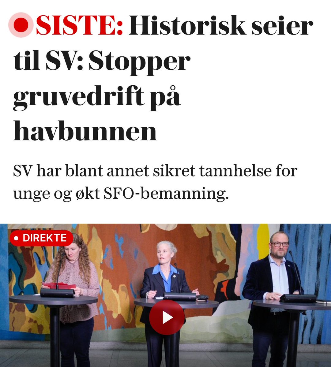 Intet mindre enn historisk av <a href="/SVparti/">SV</a>!! Knallbra levert for dyphavet og naturen ellers! #statsbudsjettet <a href="/WWFNorge/">WWF Verdens naturfond</a> 

vg.no/nyheter/i/vgV9…