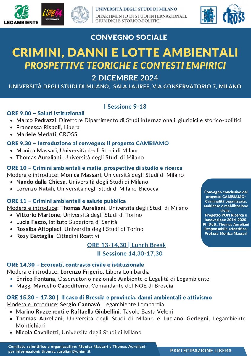 lorenz_frigerio's tweet photo. “Crimini, danni e lotte ambientali” #2dicembre un convegno a #Milano per sensibilizzare e coinvolgere non solo la comunità universitaria e studentesca ma anche cittadinanza, politica, istituzioni e società civile.
#ecomafie #ambiente #nonsolomafia
https://t.co/C52mfimaOv https://t.co/s22bASTo0o