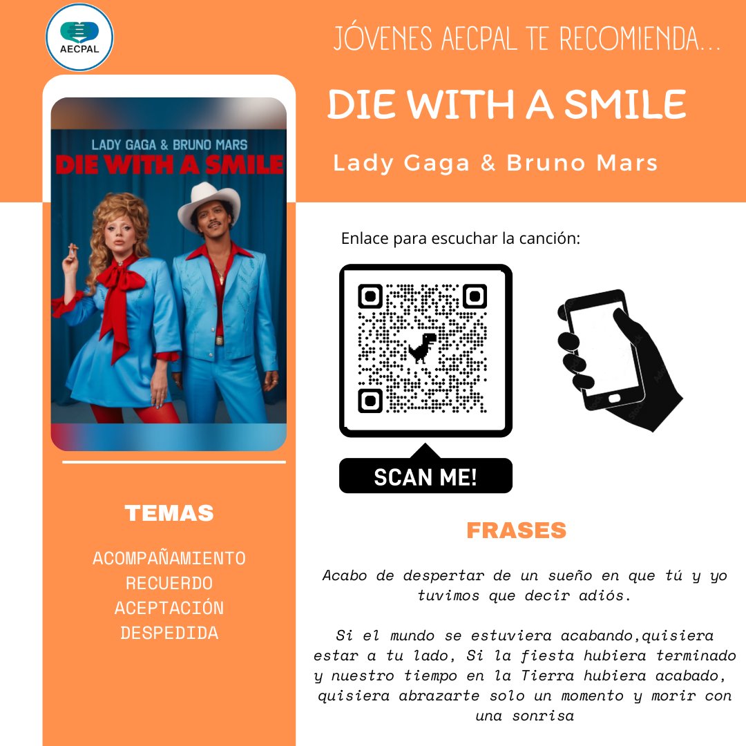 AECPAL_'s tweet photo. 🎶#BuenosDias seguimos la semana y nuevo mes al ritmo de @ladygaga y @BrunoMars con su nueva canción "Die with a smile" un tema que aborda temas como el acompañamiento, el recuerdo, la aceptación y la despedida. La #musicoterapia es necesaria en nuestras vidas 🫶 https://t.co/ZiuGKKYKw0