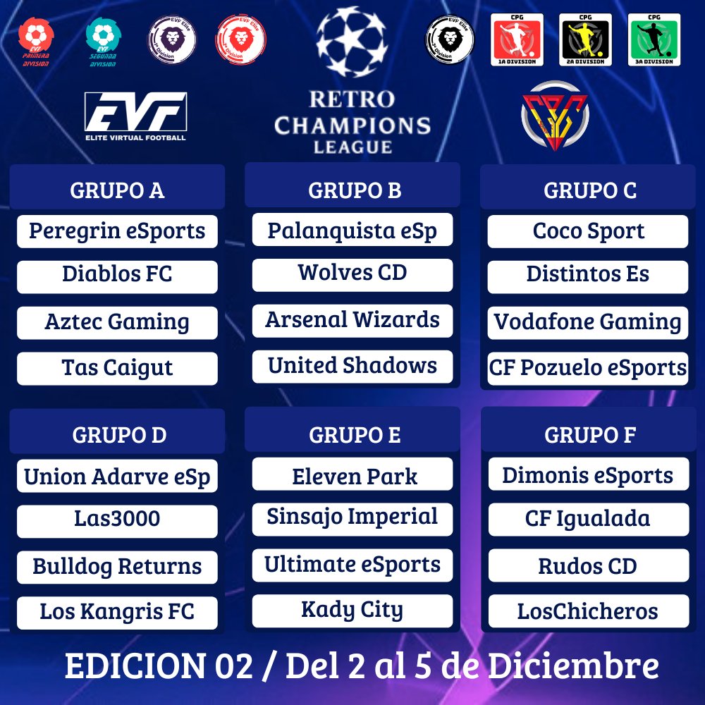 ⚽ Retro Champions League Edición 02
📆 Del 2 al 5 de Diciembre

Así quedan los Grupos de la Fase de Grupos

Mucha suerte a todos!