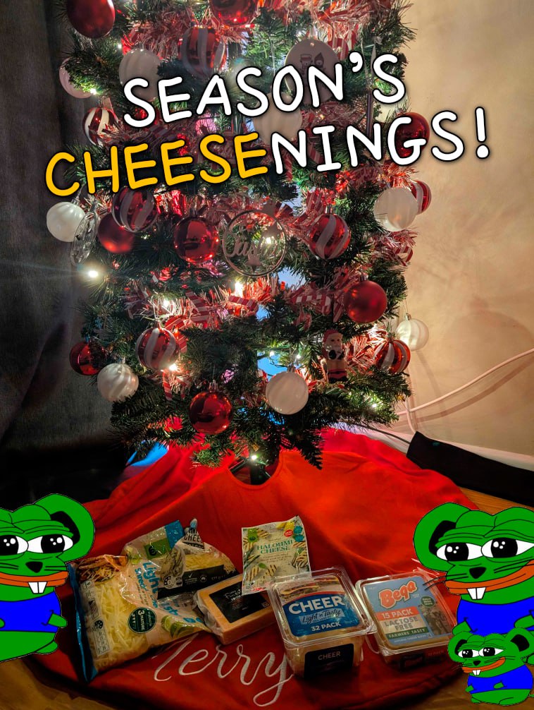 <a href="/SolJakey/">Jakey</a> @SUPERBASEDD @nftcolty <a href="/gianinaskarlett/">gianinaskarlett</a> Seasons Greetings
$CHEESE
<a href="/CTO_Cheese/">poop posting</a>