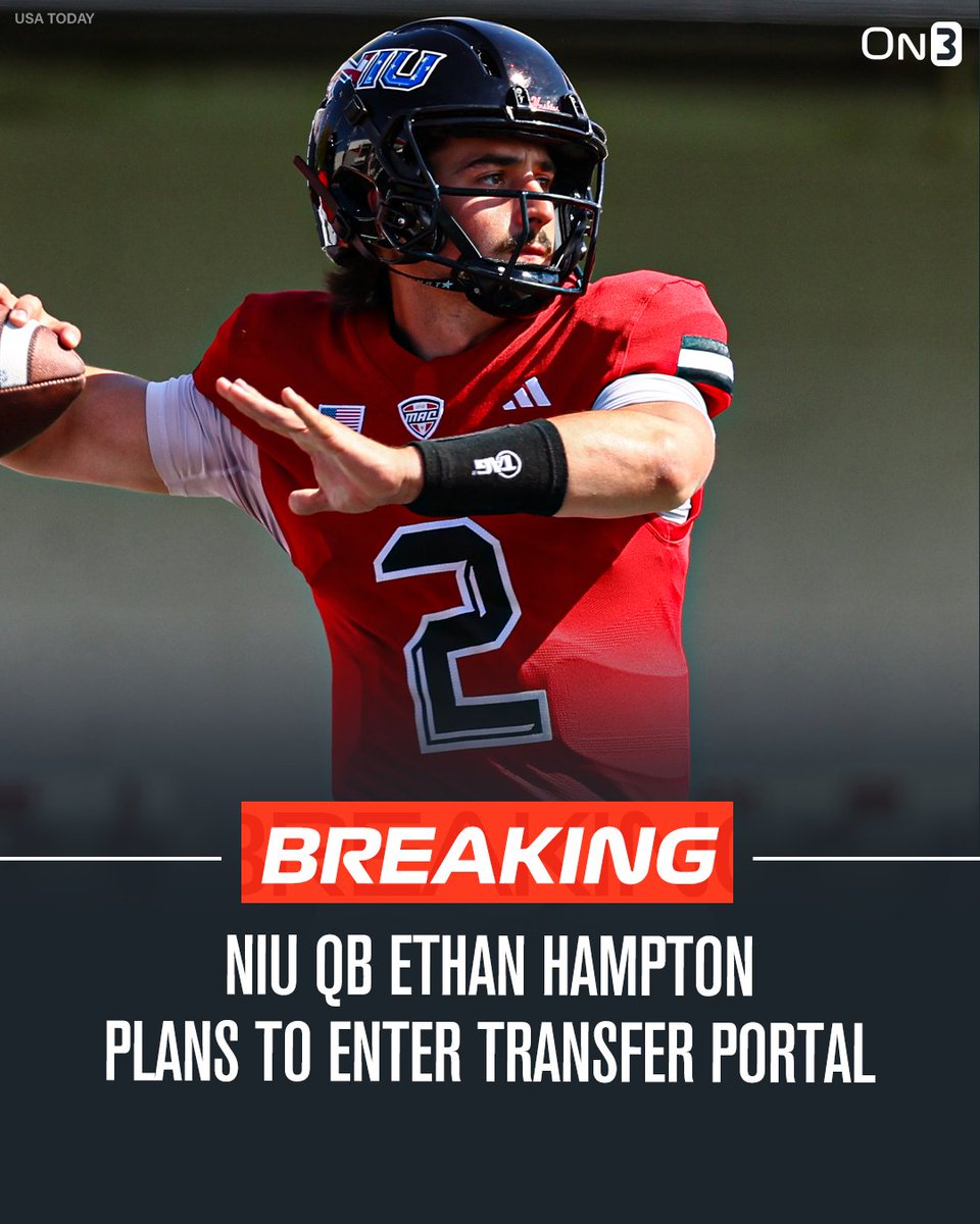 NIU quarterback Ethan Hampton plans to enter the transfer portal, his agent <a href="/nxtsportsagency/">Next Sports</a> tells <a href="/On3sports/">On3</a>.

The only QB to beat Notre Dame in 2024, he's thrown for 2,568 career passing yards and 20 touchdowns. Will have 2 years of eligibility.

More: on3.com/news/niu-north…