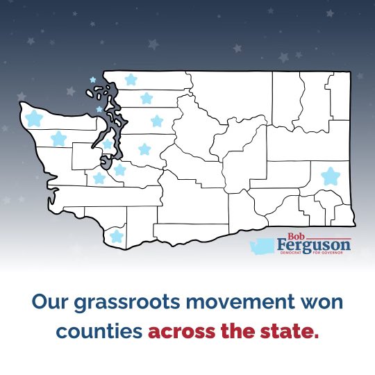 BobFergusonGov's tweet image. Every vote has now been counted. Thank you to our statewide, grassroots coalition that helped us win 13 counties — more than any Washington governor in 24 years — with victories on both sides of the mountains.

Our message of improving public safety, building housing, addressing…