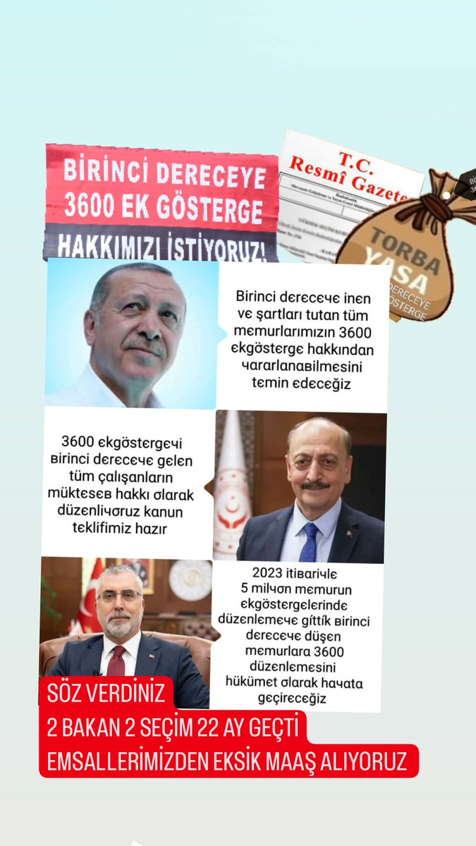 Devletin Memuruyuz
Yetkili Etkili
Sendikalara Çağrımız
Beraber Olun! 
#BirinciDereceye3600 Ek Gösterge'yi Hayata Geçirin
Birkez Beraber Olun
Yetkinizi Etkinizi Görelim!
<a href="/MemurSenKonf/">Memur-Sen</a>
<a href="/Kamu_Sen/">Türkiye Kamu-Sen</a>
@BuroMemurSen <a href="/TurkBuroSenGM/">Türk Büro-Sen</a>
<a href="/aliyalcin/">Ali Yalçın</a>
<a href="/OnderKahveci/">Önder Kahveci</a>
<a href="/yusufyazgan37/">Yusuf YAZGAN</a>
<a href="/TurkesGuney/">Türkeş Güney</a>