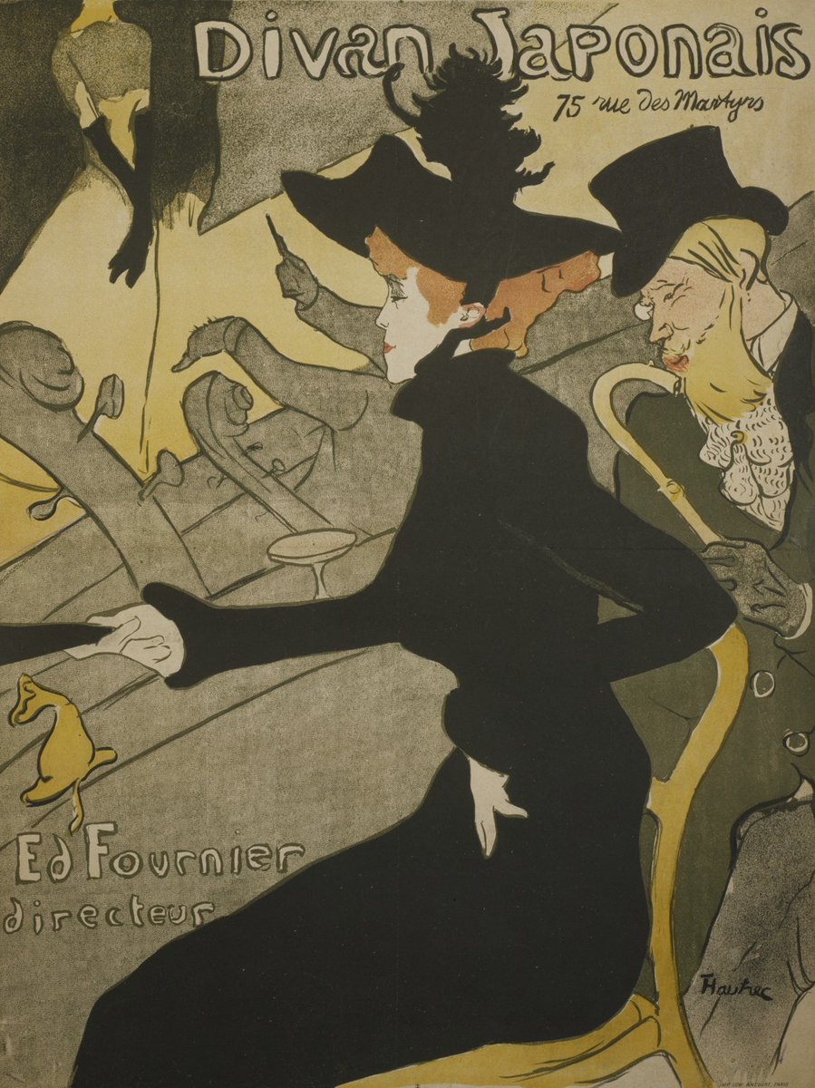 L’ŒUVRE DE LA SEMAINE

Dans cette affiche du café-concert montmartrois « Le Divan Japonais », Toulouse-Lautrec représente la danseuse Jane Avril. On reconnaît également l’auteur dramatique Édouard Dujardin et la chanteuse Yvette Guilbert, reconnaissable à ses gants noirs.