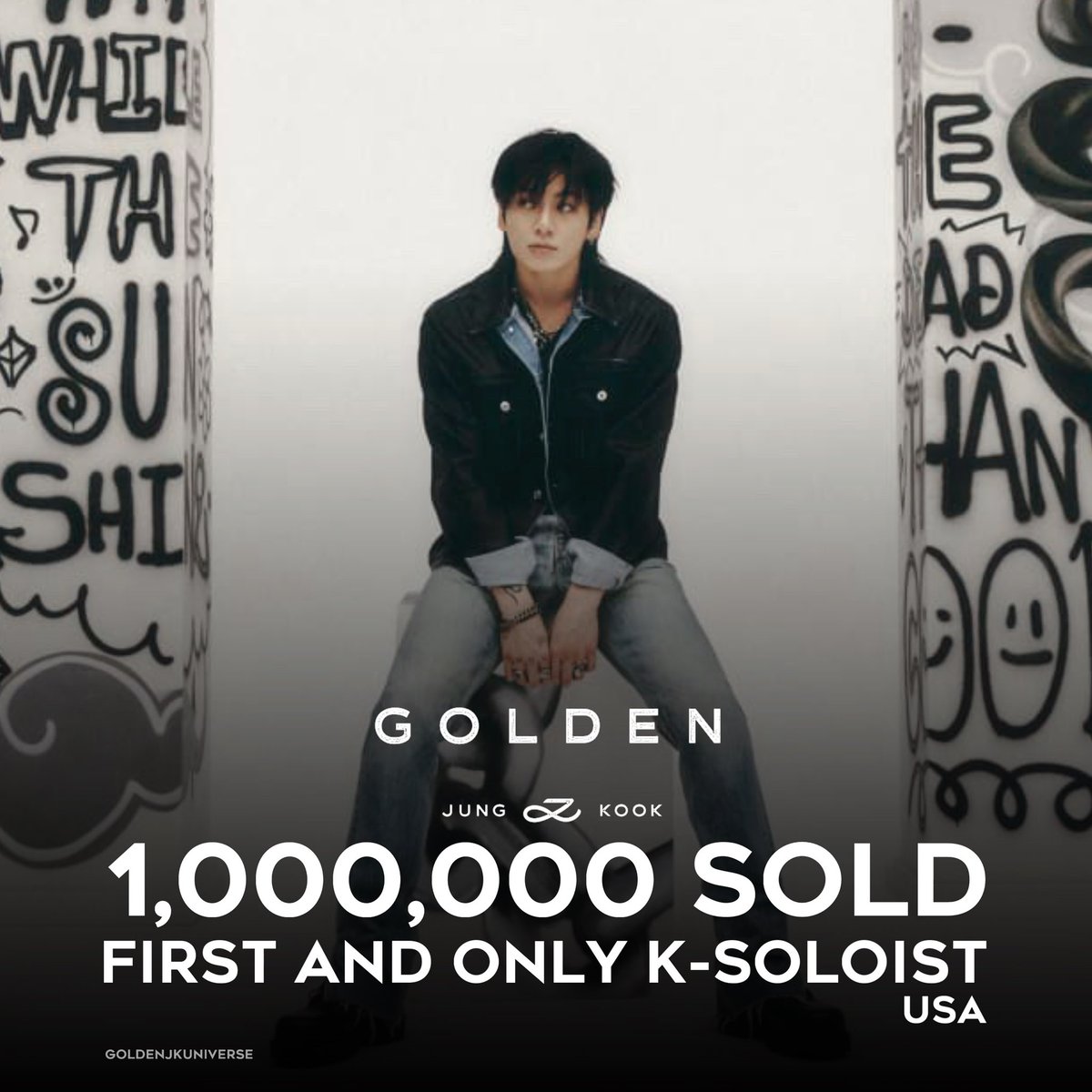 GoldenJKUnivers's tweet photo. Golden by Jungkook has now sold 1M units in the US. Jungkook is now the first and only K-soloist to achieve this in history (정국). https://t.co/fGpaAXUJgl