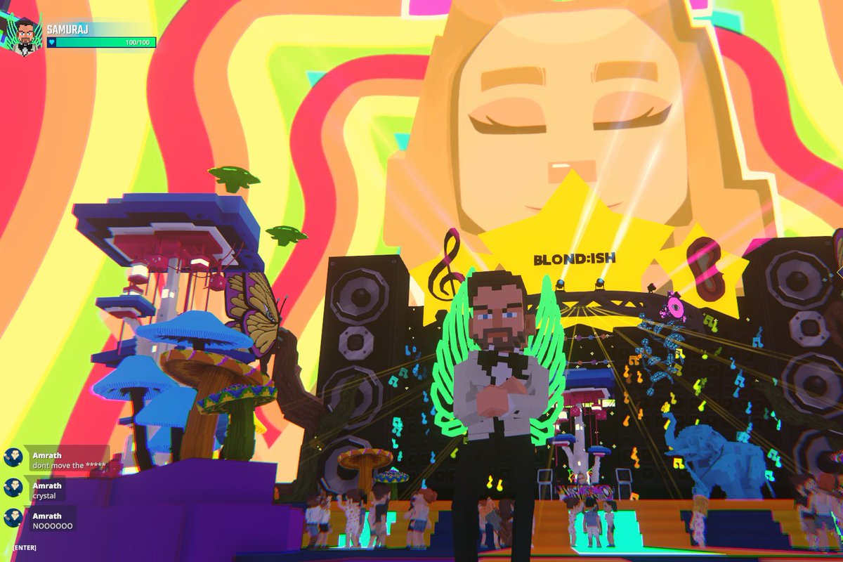 Dancing the night away at <a href="/blond_ish/">BLONDISH</a> Concert in Never Walk Alone <a href="/TheSandboxGame/">The Sandbox</a>. The beat goes on and on! 🎶💃 register-landings.sandbox.game/alphaseason4-s… #TheSandbox #AlphaSeason4 #AS4SocialChallenge