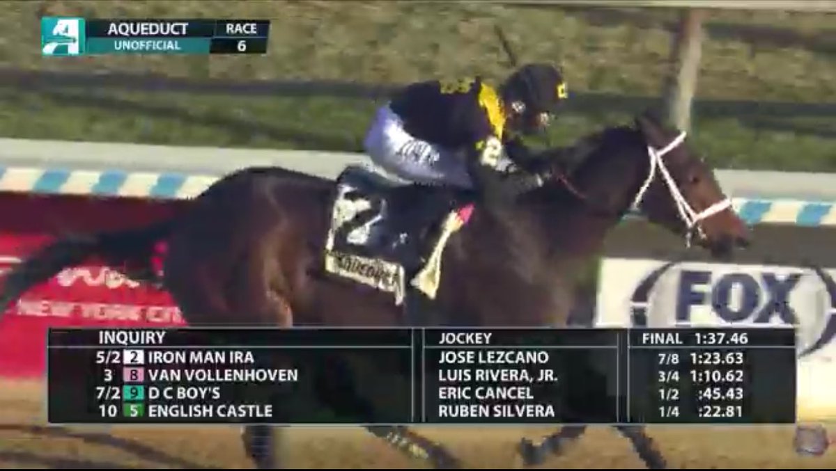Iron man Ira takes the 6th race at Aqueduct for the Rick Dutrow Team! Congratulations to the winning connections of Owner: Goldfarb, Estate of Ira Davis, Stedman and Goldfarb! He was a pleasure to have out at the farm! #winwithGMP