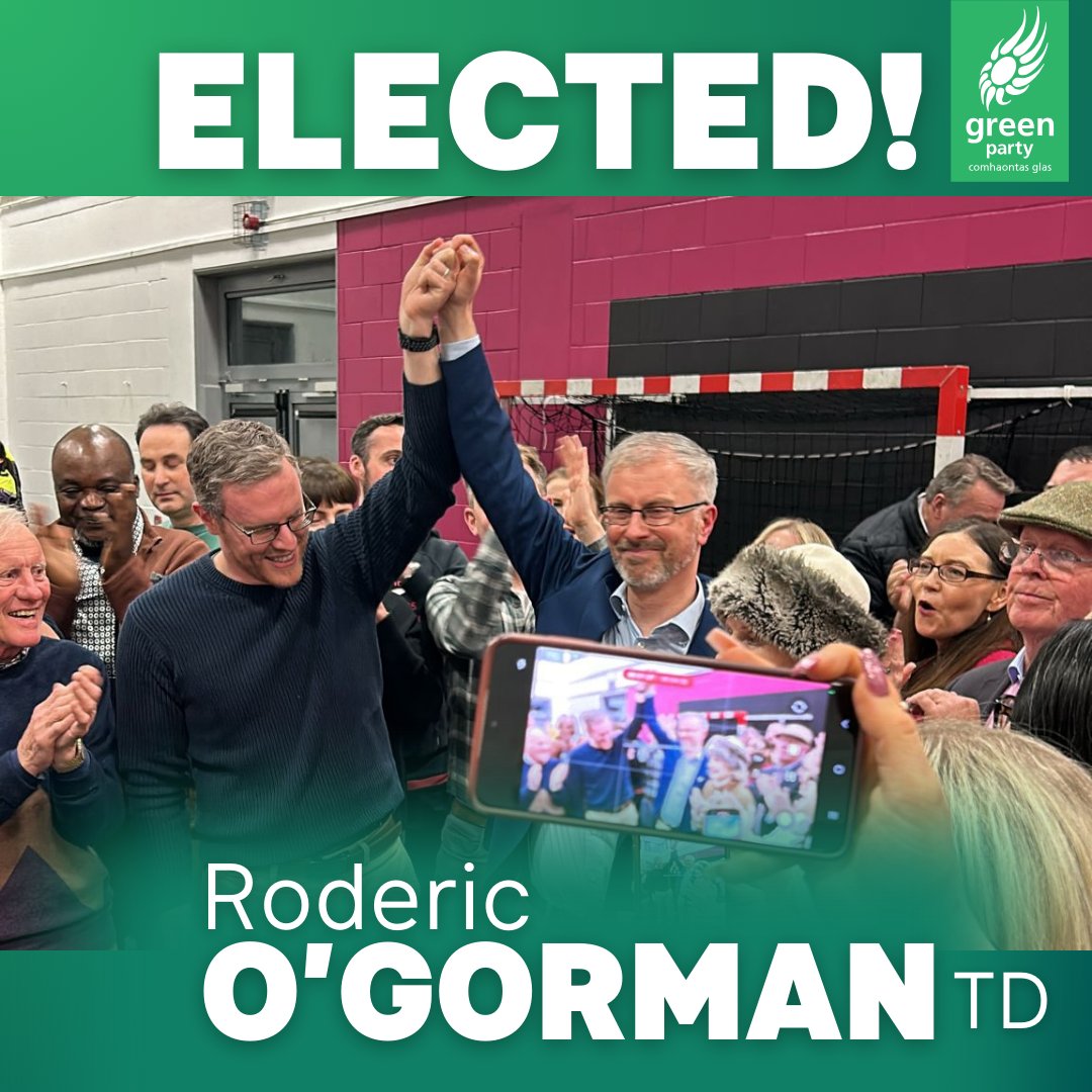 Green Party Ireland (@greenparty_ie) on Twitter photo Congratulations <a href="/rodericogorman/">Roderic OâGorman TD</a> - elected in Dublin West! Roderic will continue to work hard on the ground for Dublin West, and represent the party in the next DĂĄil. Congratulations <a href="/rodericogorman/">Roderic OâGorman TD</a> - elected in Dublin West! Roderic will continue to work hard on the ground for Dublin West, and represent the party in the next DĂĄil.