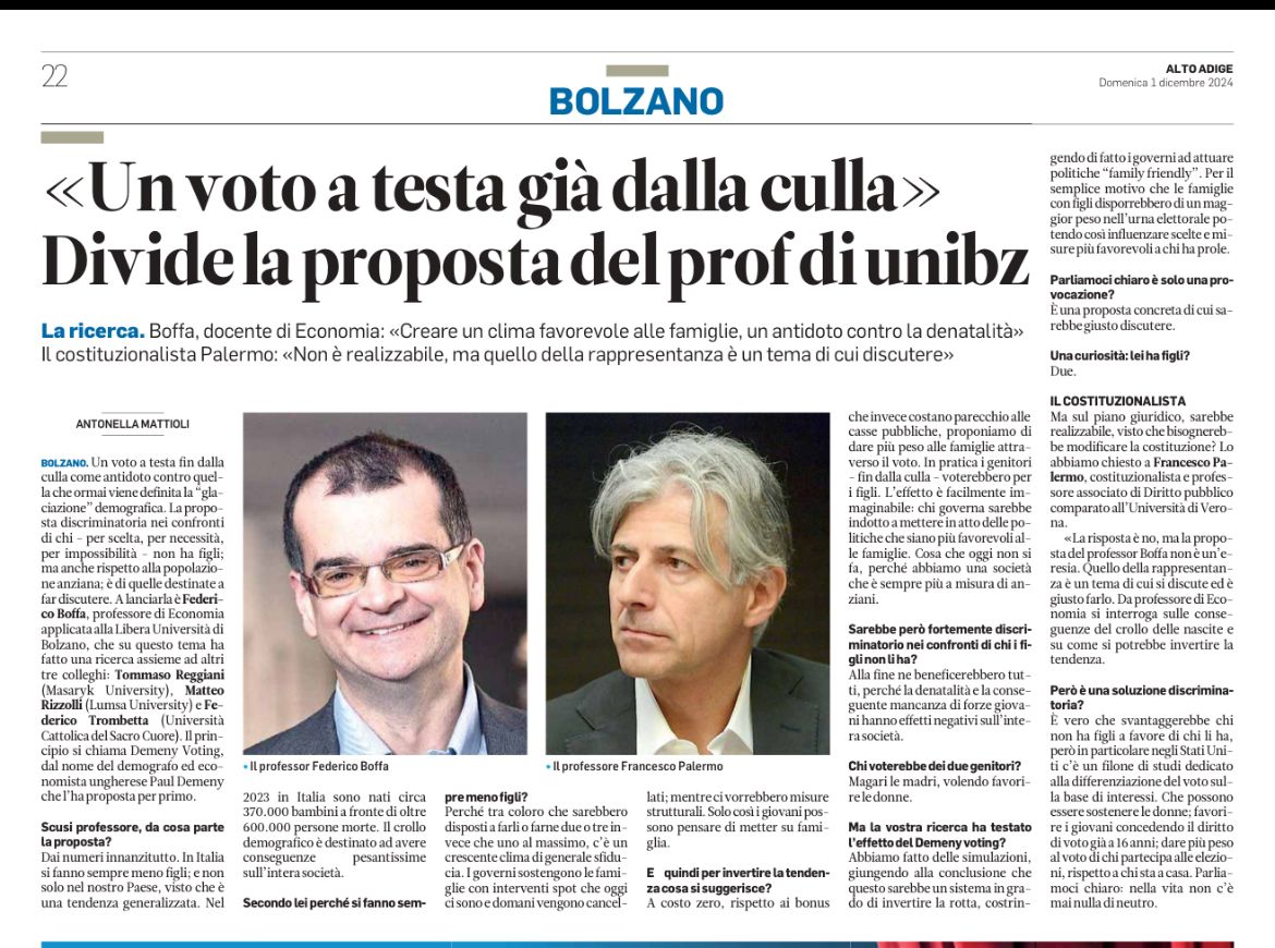 Federico Boffa (@federico_boffa) on Twitter photo Proposta di voto ai minorenni per tramite dei genitori per aumentare #orientamentoalfuturo della società e #natalità. Intervista dell'<a href="/alto_adige/">AltoAdige quotidiano</a> su lavoro con <a href="/tommasoreggiani/">Tommaso Reggiani</a>, Matteo Rizzoli e <a href="/IcoTrombetta/">Federico Trombetta</a>. Grazie a <a href="/antmattioli/">antonella mattioli</a>. @unibz_news Proposta di voto ai minorenni per tramite dei genitori per aumentare #orientamentoalfuturo della società e #natalità. Intervista dell'<a href="/alto_adige/">AltoAdige quotidiano</a> su lavoro con <a href="/tommasoreggiani/">Tommaso Reggiani</a>, Matteo Rizzoli e <a href="/IcoTrombetta/">Federico Trombetta</a>. Grazie a <a href="/antmattioli/">antonella mattioli</a>. @unibz_news