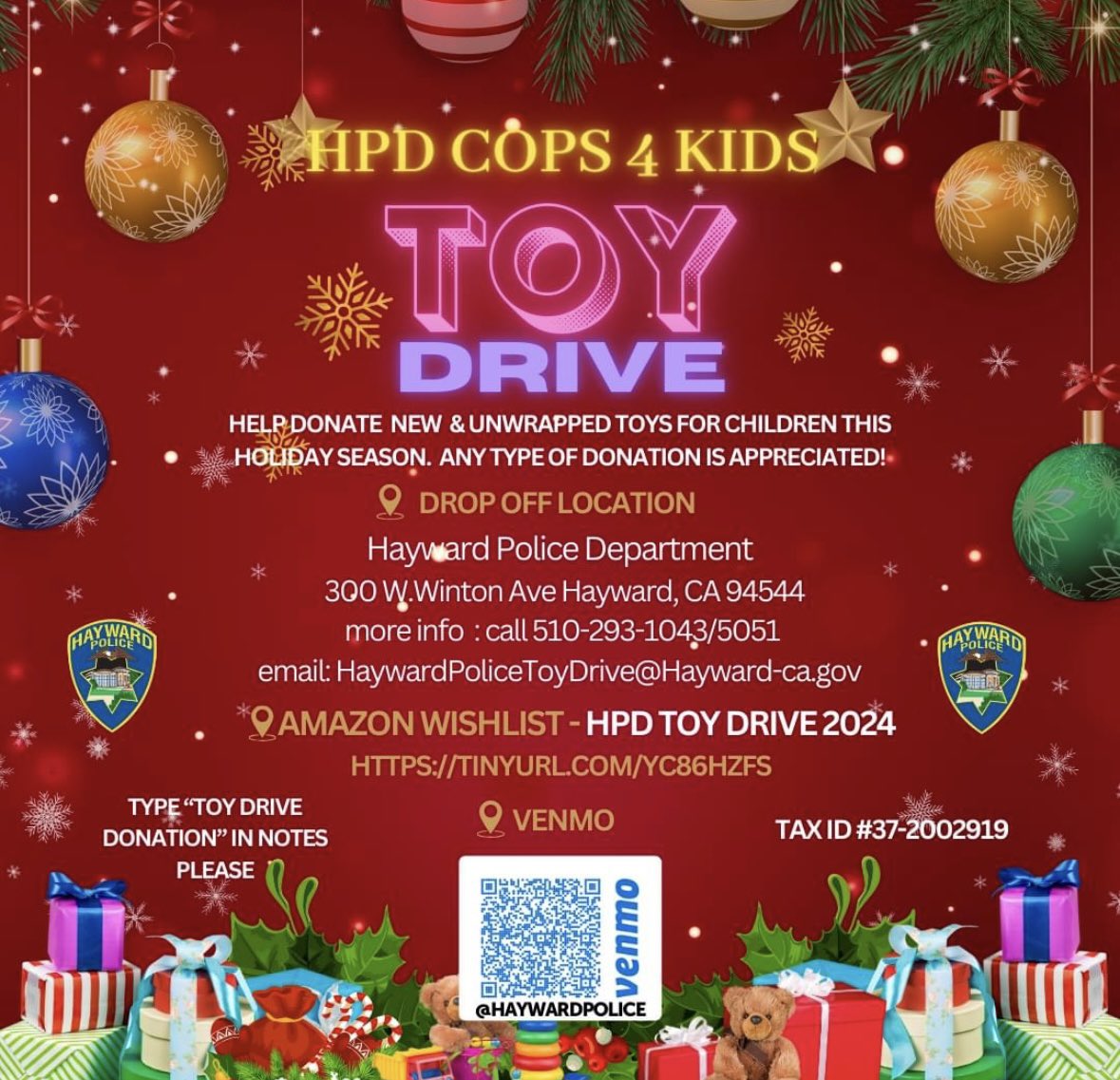 TomFerr83040261's tweet photo. Our fellow Hayward Concerned Citizens (HCC) donated a box full of toys. I always like to add an additional toy to help with future HPD recruitment. https://t.co/08VfFjgcYY