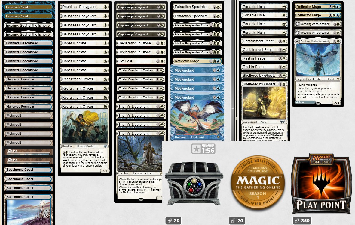renzoch_'s tweet photo. Top 8 Morning Pioneer Challenge and 5-0ed a league last night with this list! Been doing great with Humans so far.
R1 - 2-0 UR Lotus 
R2 - 2-1 Jund Creativity
R3 - 2-1 RB Prowess
R4 - 2-0 Jund Creativity
R5 - 1-2 Bant Lotus 
R6 - Scoop
T8 - 1-2 Jeskai Creativity

@fireshoes https://t.co/LtgF7hOu1r
