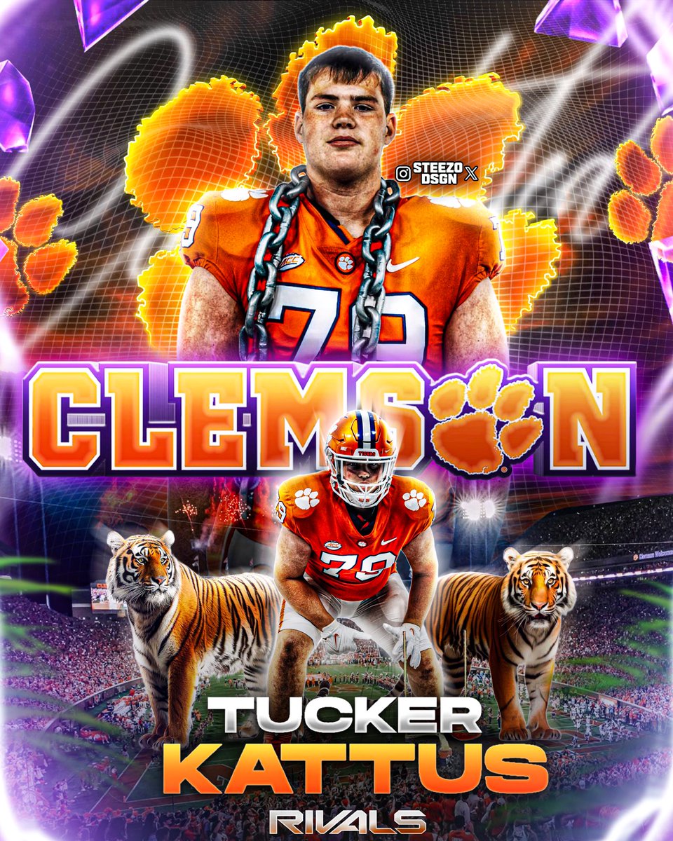 Steezo (@steezodsgn) on Twitter photo BREAKING: Class of 2025 OT Tucker Kattus ( <a href="/kattus_tucker/">Tucker Kattus</a> ) has flipped his commitment from Kentucky to Clemson he tells me.
-
Tucker is a 6’5 (304 LBS) Offensive Tackle out of Cincinnati, OH. He holds 20+ offers from the likes of schools like Michigan, Missouri, Wisconsin and BREAKING: Class of 2025 OT Tucker Kattus ( <a href="/kattus_tucker/">Tucker Kattus</a> ) has flipped his commitment from Kentucky to Clemson he tells me.
-
Tucker is a 6’5 (304 LBS) Offensive Tackle out of Cincinnati, OH. He holds 20+ offers from the likes of schools like Michigan, Missouri, Wisconsin and