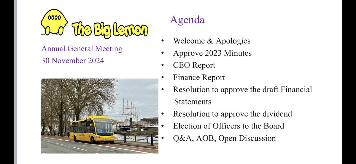 Lovely to see so many people at our AGM yesterday!

We started with a tour of the depot, and drove to the Bevy community pub for our meeting 

Thank you to our team, passengers, suppliers, investors &amp; partners for all your support this year, we couldn’t do it without you 🍋🚌😍🙏