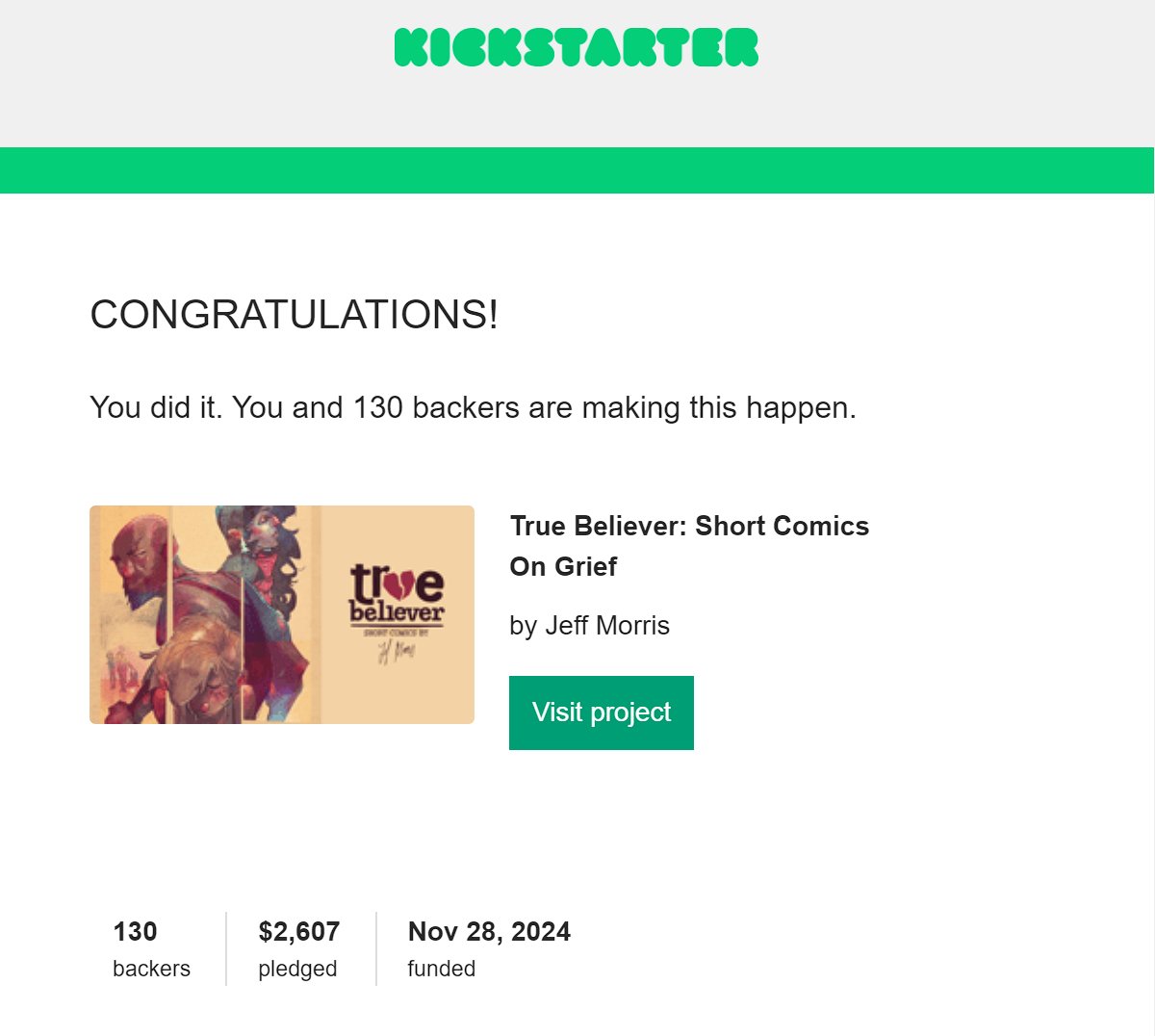 THANK YOU for making my first Kickstarter a success!

Your willingness to spread the word about True Believer made a difference.

Thank you to everyone who shared, commented, and supported my first Kickstarter campaign! I'm so excited to share these comics with you soon.
