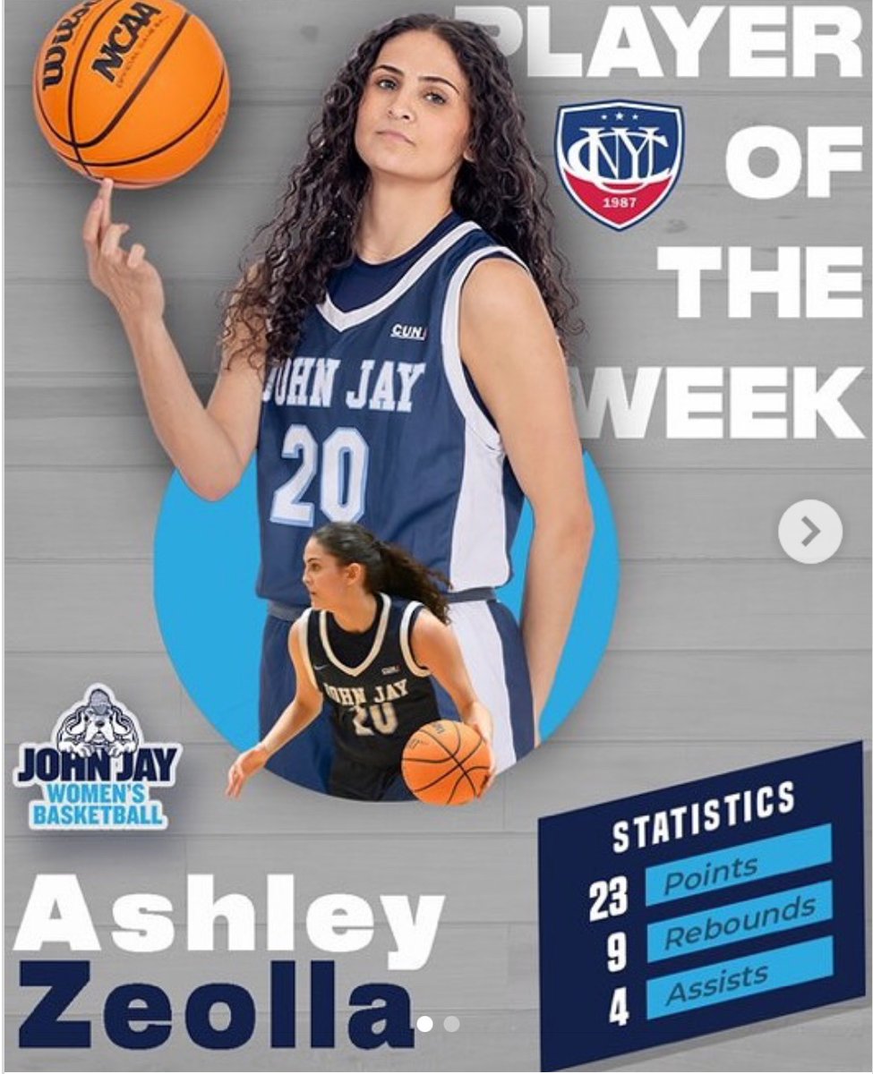 VoiceofHuskers1's tweet photo. Congratulations to Yorktown alum Ashley Zeolla on being named CUNYAC women's basketball Player of the Week on Nov. 12.

Ashley, a senior at John Jay College, scored a career-hi 23 pts vs Rosemont &amp; is averaging 14.4 pts &amp; 7.7 reb.

@JJCWBasketball
@YCSD_Athletics 
@YHSDeGennaro https://t.co/6Mx4ZC375m