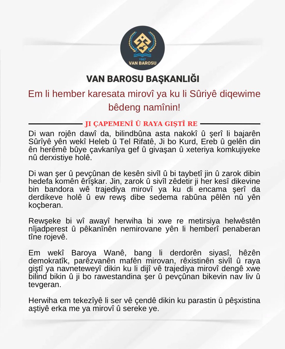 VanBaro's tweet photo. Suriye’de Yaşanan ve Yaşanacak İnsanlık Dramına Sessiz Kalmayalım!

Em li hember karesata mirovî ya ku li Sûriyê diqewime bêdeng namînin! https://t.co/FVWyqis7zg