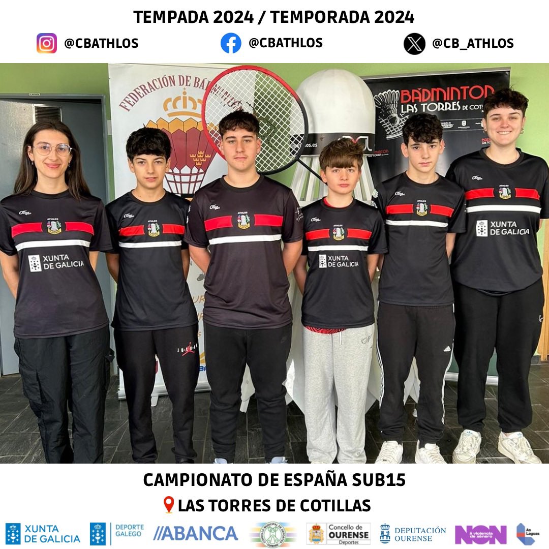 CB_ATHLOS's tweet photo. 🔴CAMPIONATO DE ESPAÑA SUB15
📍Las Torres de Cotillas (Murcia)
🗓️ 29-30 novembro e 1 decembro 2024
5️⃣ posto de Adrián Seijo e David Casas no dobres masculino, cedendo ante Hugo Gállego e Jorge Royo do CB Huesca por 21-13/21-16.
PARABÉNS a TODOS! 👏
#LUMEEE 🔥
🖤🤍❤️ https://t.co/jvEjc1RGBf
