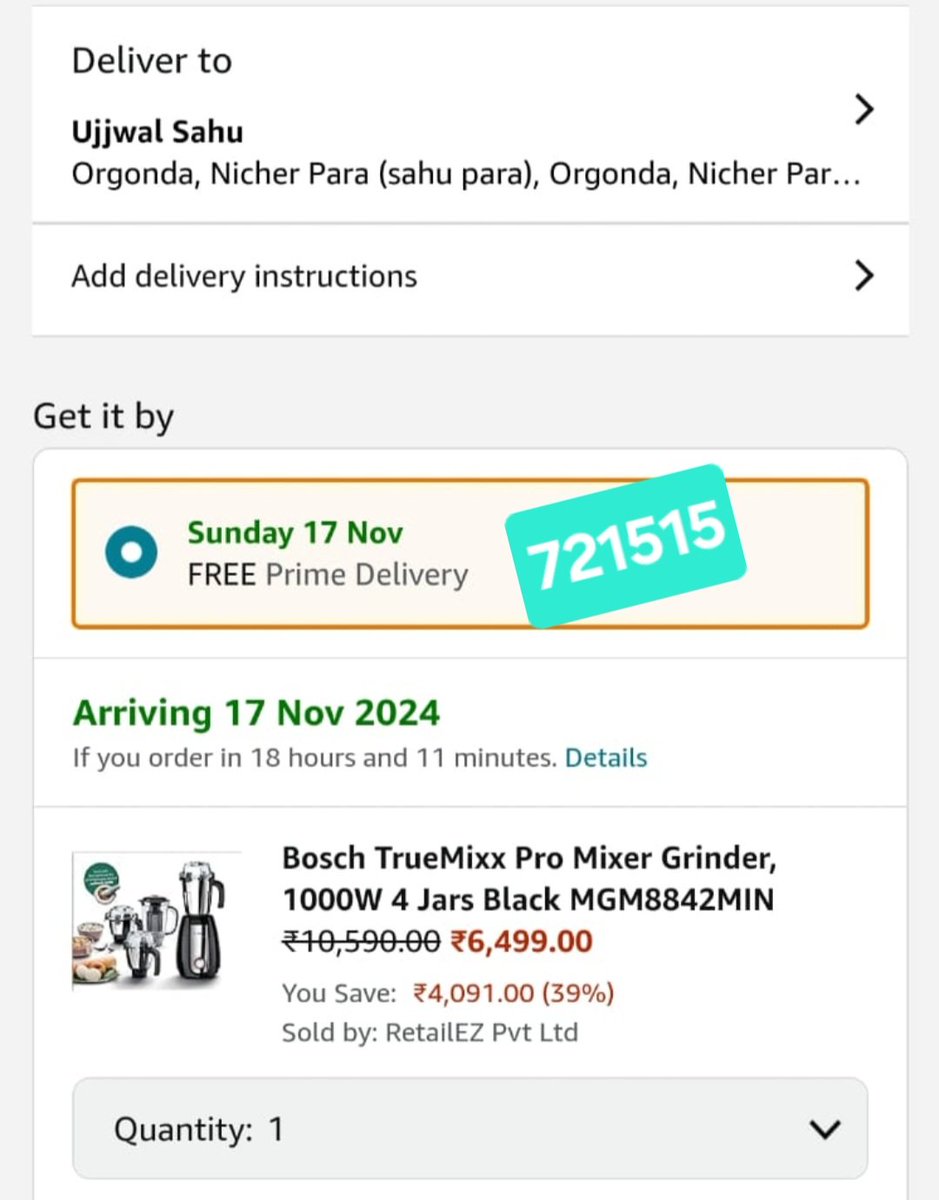 creatorujjwal's tweet photo. @amazonIN @AmitAgarwal
I have been facing a delivery-related issue for the past 6–7 months+. When I place an order using 721514, the estimated delivery time is 2–3 days. However, when I use 721515, the estimated delivery time increases to 8–9 days. More: https://t.co/G1Vqwu6lxg https://t.co/WLk3SFrlv7