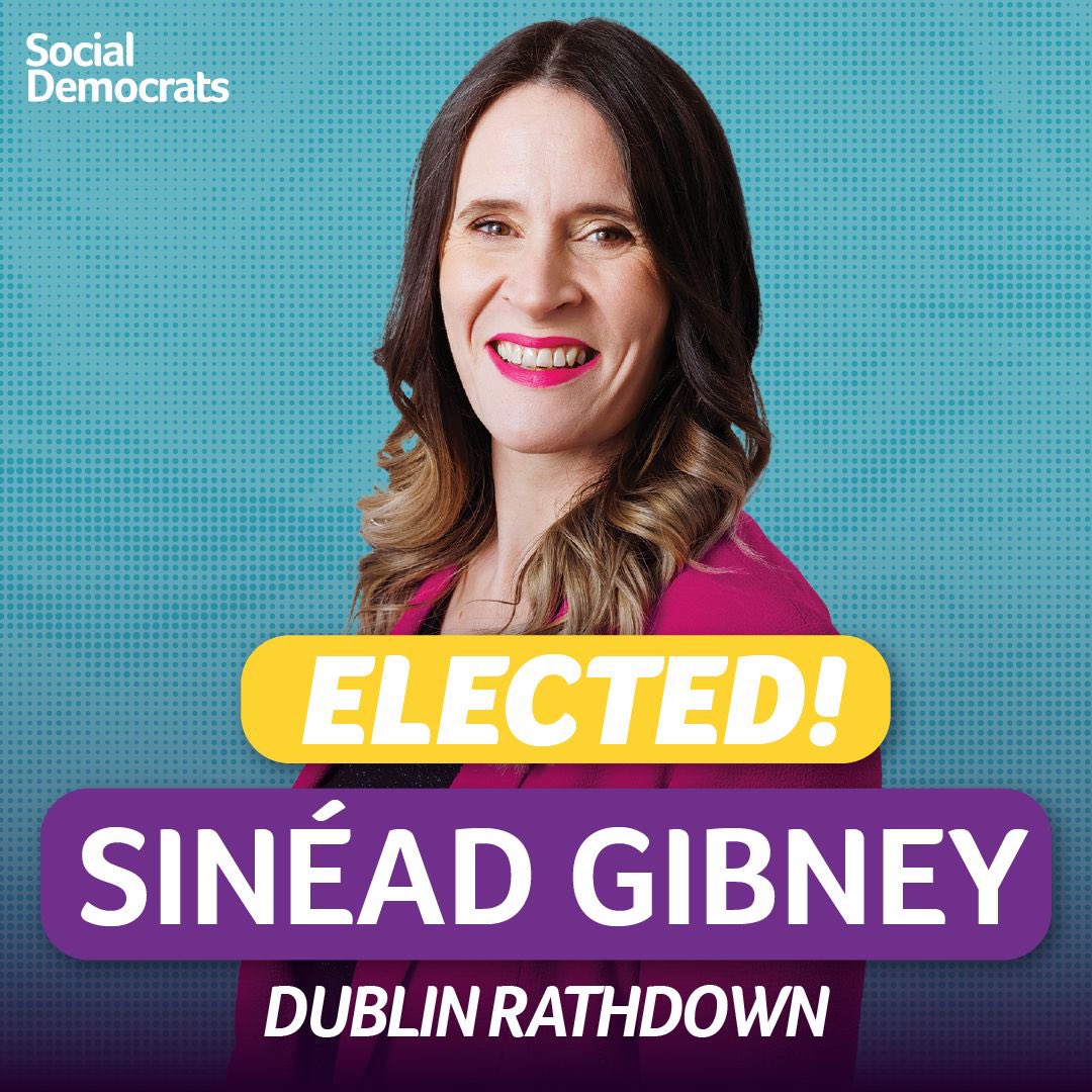 Delighted to confirm that <a href="/sineadgibney/">Sinéad Gibney</a> has just been elected in Dublin Rathdown 🙌