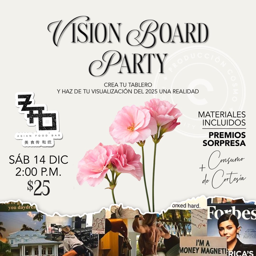 ¡Ya tenemos fecha de la SEXTA edición de nuestra Vision Board Party en Coro! 💫

Para comenzar el 2025 con mucha intención. 

📌 Puedes reservar tu cupo a partir de $10. Recuerda que son limitados, no te quedes por fuera de esta preciosa experiencia 🥹