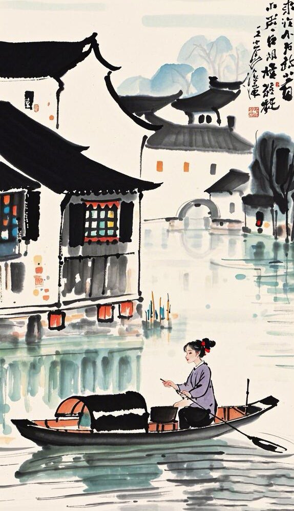 春水碧于天，画船听雨眠。#水墨中国