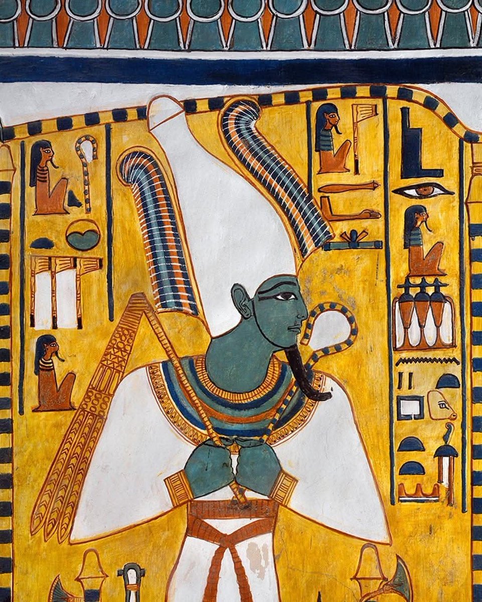 kami_egypt2023's tweet photo. Osiris
Osiris is the ancient fertility god, lord of Duat, or the underworld, and judge of the dead. His green skin represents rebirth. Detail from Tomb of Nefertari (QV66), Valley of the queens.
#kimet
#Egypt❤️ https://t.co/aLhJnDxhNf