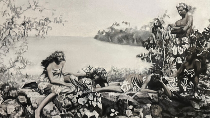 uhmanoa's tweet photo. The Commons Gallery presents Nana I Ke Kumu, showcasing Michele Zalopany's large-scale pastel paintings blending personal and historical imagery, celebrating Native Hawaiian cultural memory and heritage. Runs through 12/8 ➡️ https://t.co/oMlewIZHg3 @UHmanoa_art #ExploreUHM https://t.co/SkGAPcAL0z